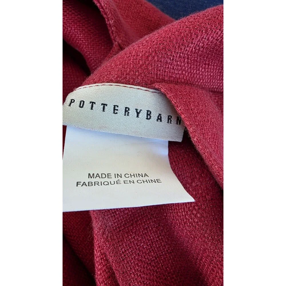 Pottery Barn Linen Pillow Cover Wood Button 18” X 18” Red 8539371